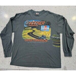 Harley Davidson Gray Long Sleeve Hoosier Size 2XL Y2K